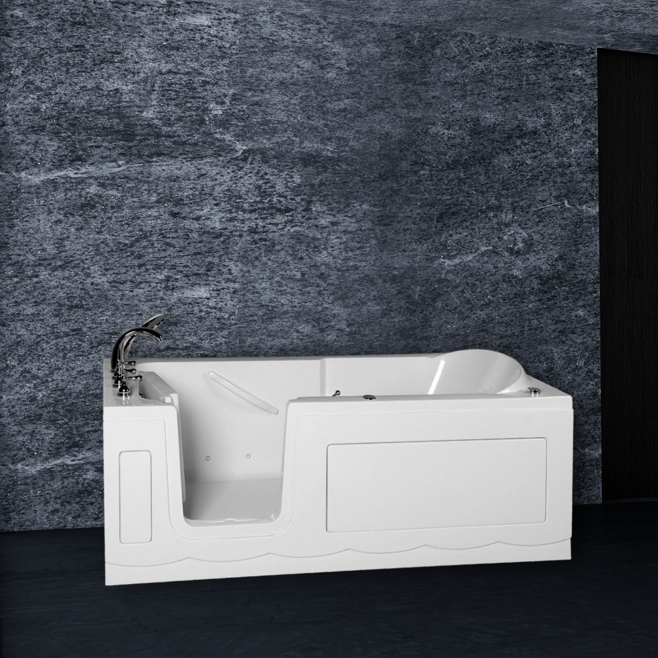 PureHaven Seniorenbadewanne 150x75 cm Sitz- und Whirlpool mit Massagedüsen integrierte Tür für leichten Einstieg pflegeleichte Oberfläche