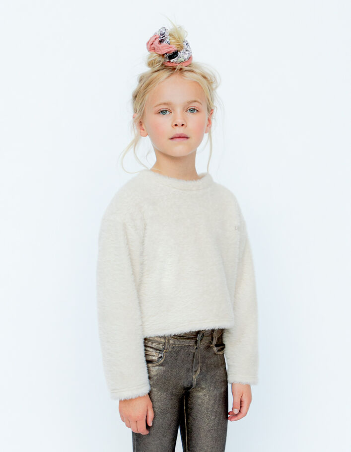 Sweat écru maille duveteuse fille