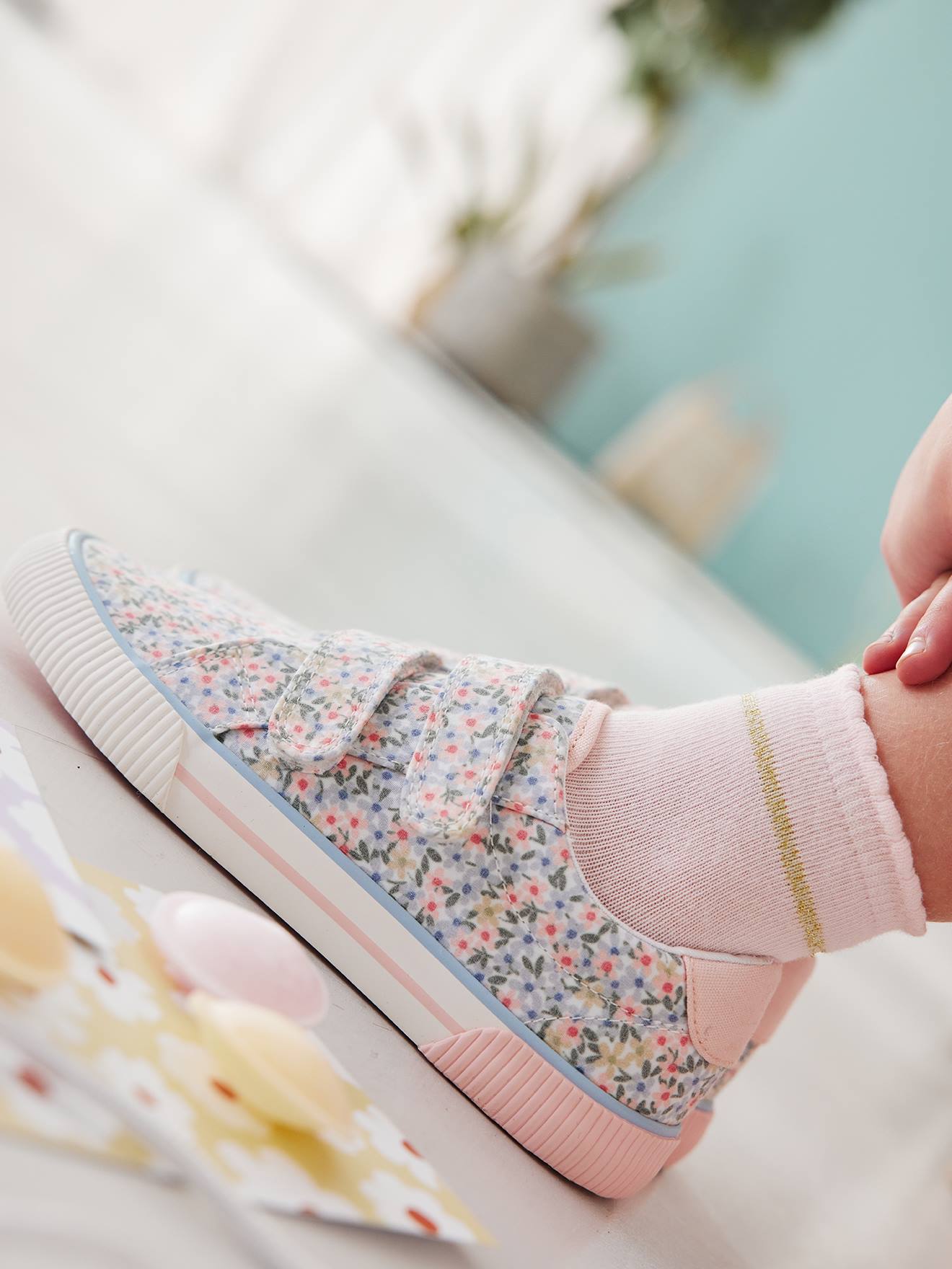 Vertbaudet Kinder Stoff-Sneakers mit Klett - rosa
