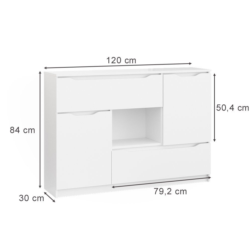 Vicco Sideboard Kommode Mehrzweckschrank RUBEN 120 cm Weiß