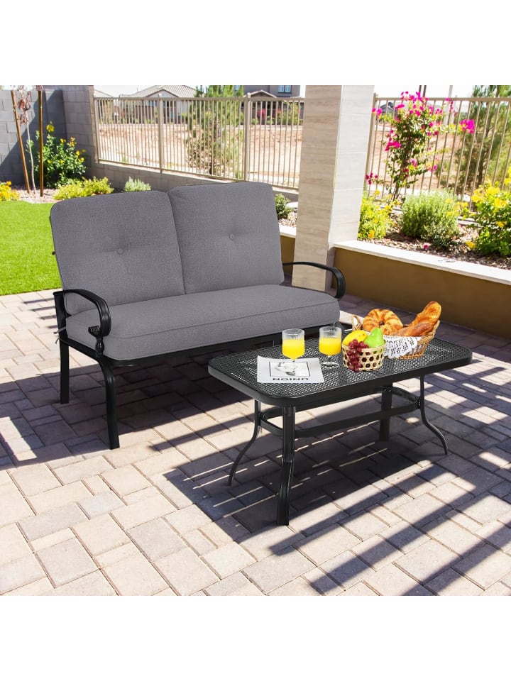 COSTWAY 2-Sitzer Gartenbank mit Tisch in Grau günstig kaufen onesize
