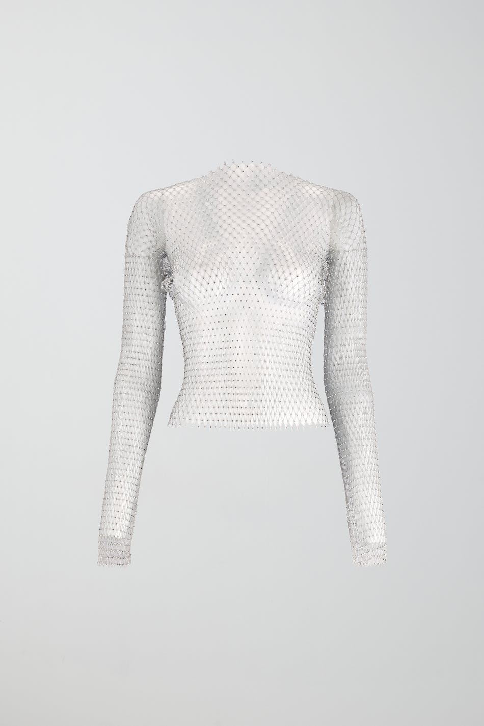 Fishnet rhinestone silver top