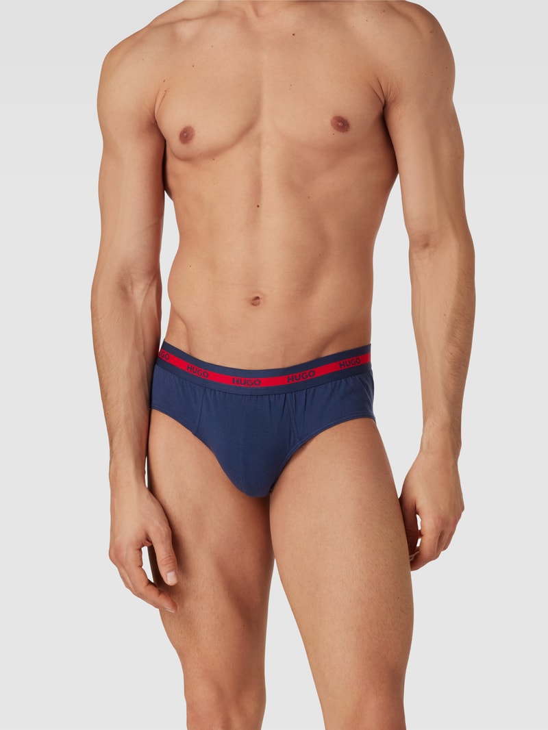 Slip mit elastischem Logo-Bund im 3er-Pack in dunkelblau