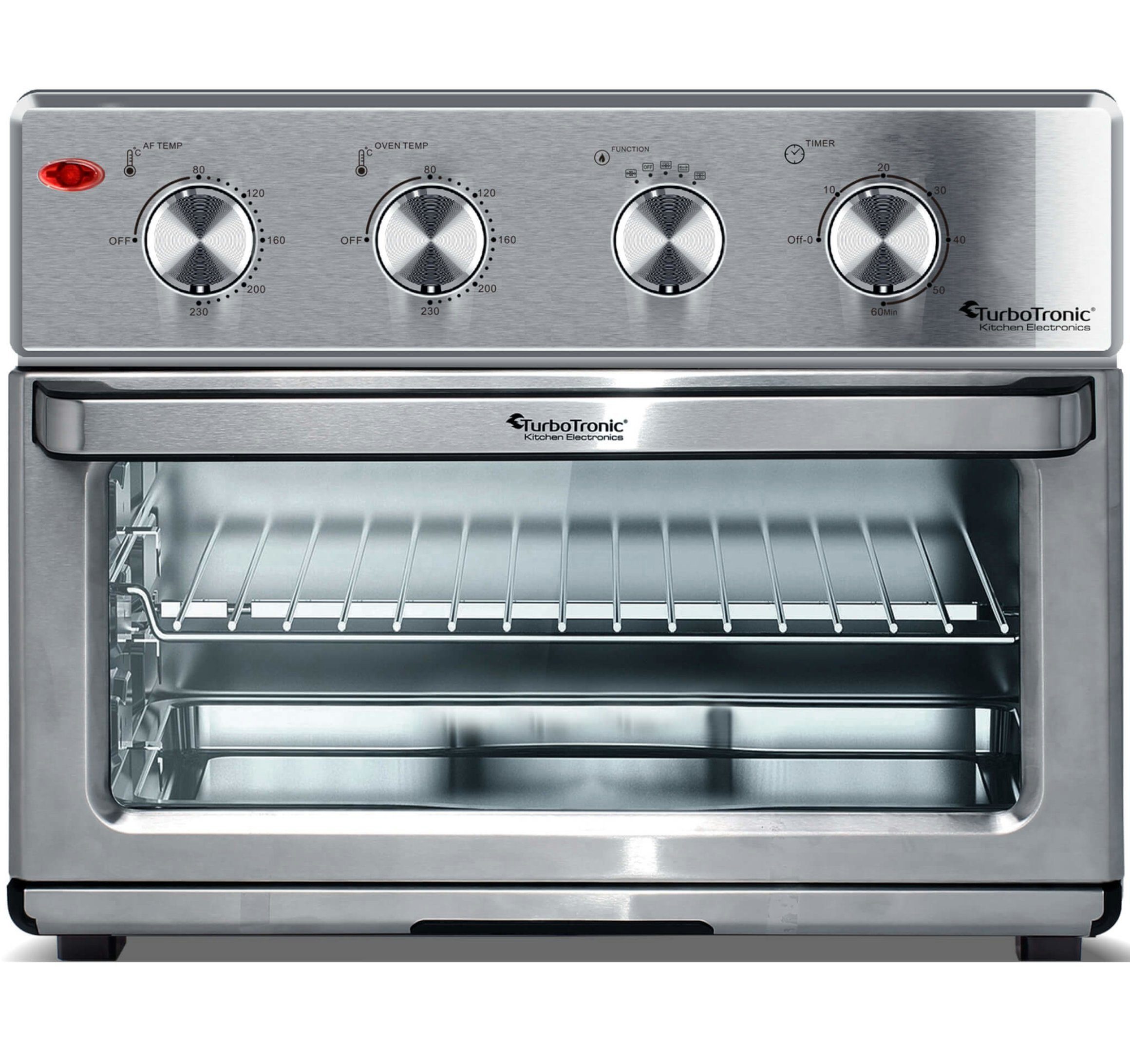 TurboTronic by Z-Line Minibackofen XXL 32 Liter mit Drehspieß für Hähnchen 4in1 Mini Backofen, Power Heißluftfritteuse Airfryer ab 80°C AF32MRD silber