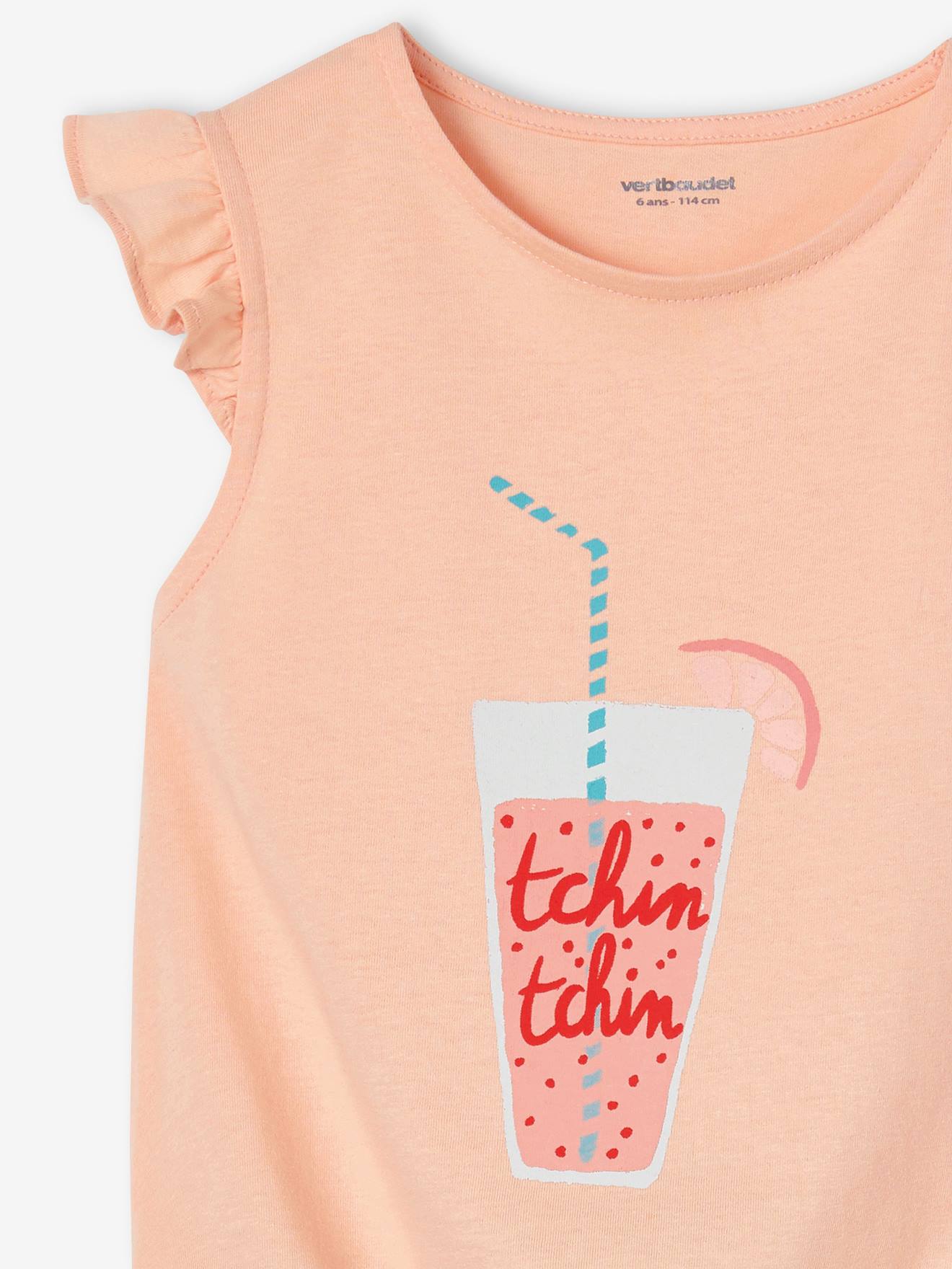 Ensemble T-shirt effet noué et short à volants fille vert d'eau