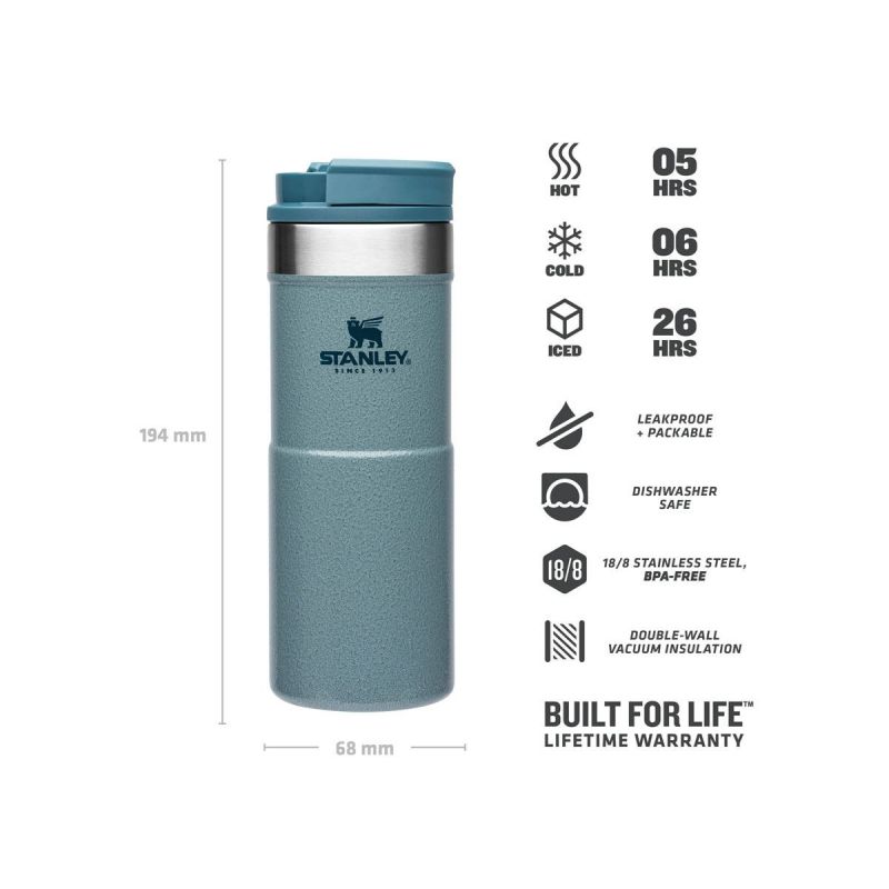 Thermo-Fahrradflasche, Stanley Classic Neverlake Travel Mug 12oz \/ 350ml Hammertone Ice