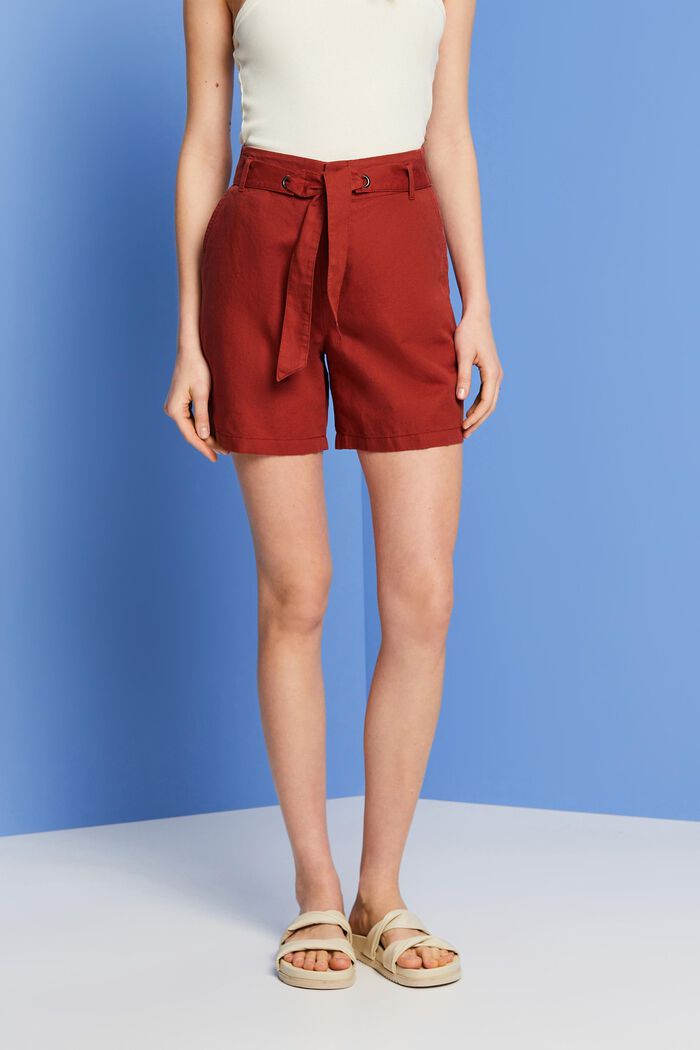 Shorts mit Bindegürtel, Baumwoll-Leinenmix