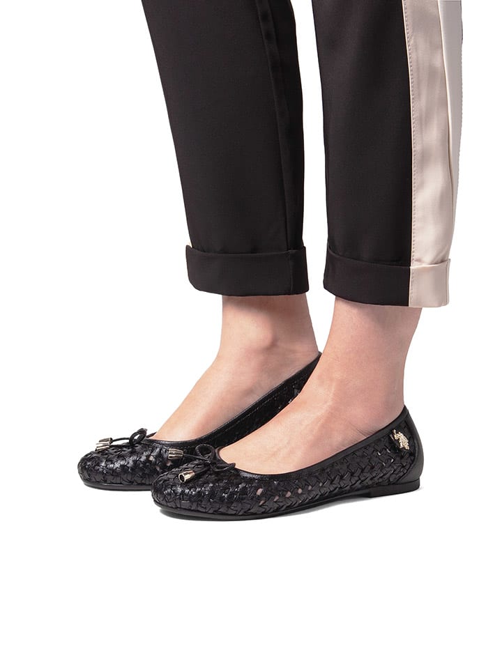 U.S. Polo Assn. Leder-Ballerinas in Schwarz günstig kaufen