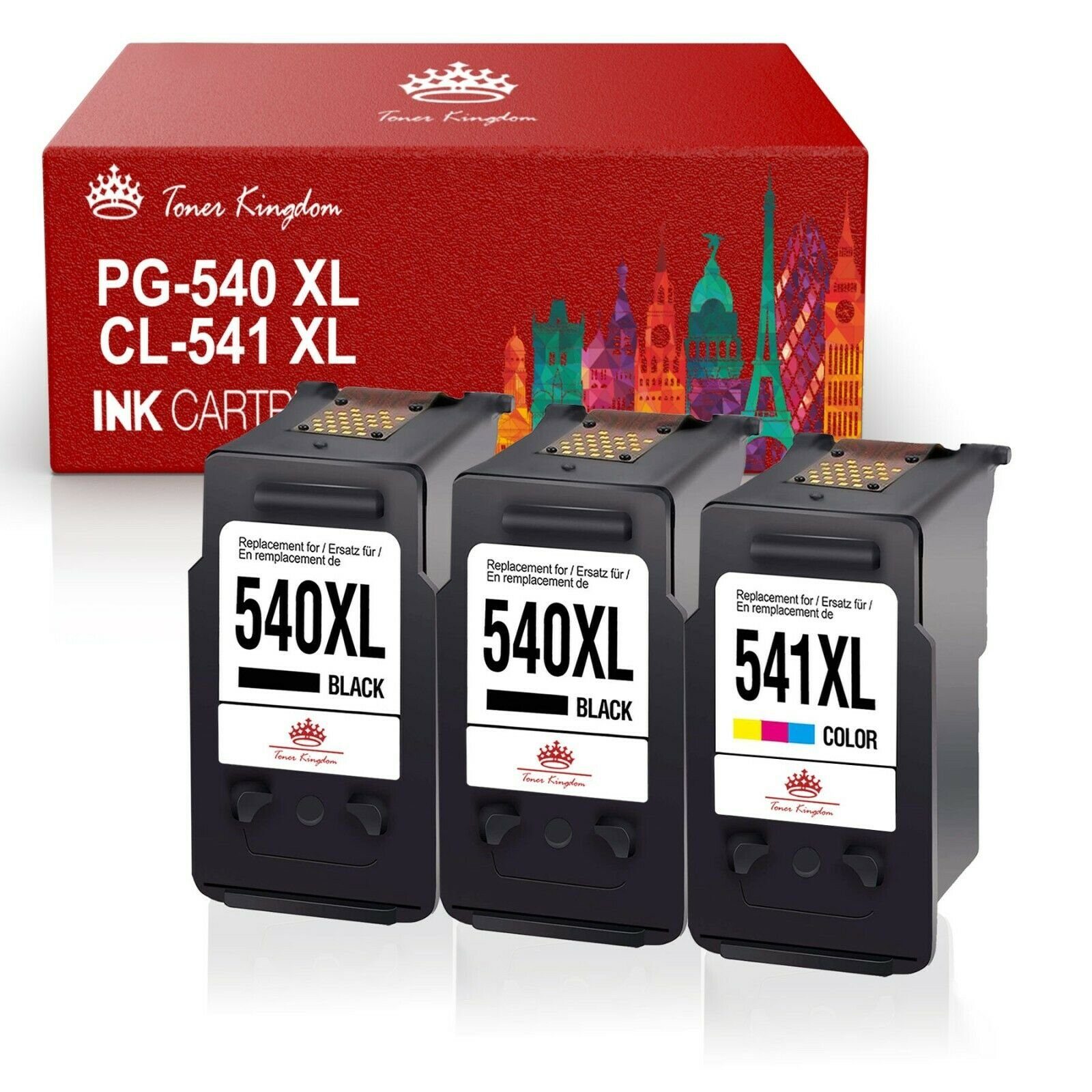 Toner Kingdom 3er ersetzt Canon PG-540XL CL-541XL Tintenpatrone (für Canon PG 540 XL CL 541 XL Canon 540XL 541XL, Kompatibel für Pixma MX475 525 MG3650 4100 TS5150)