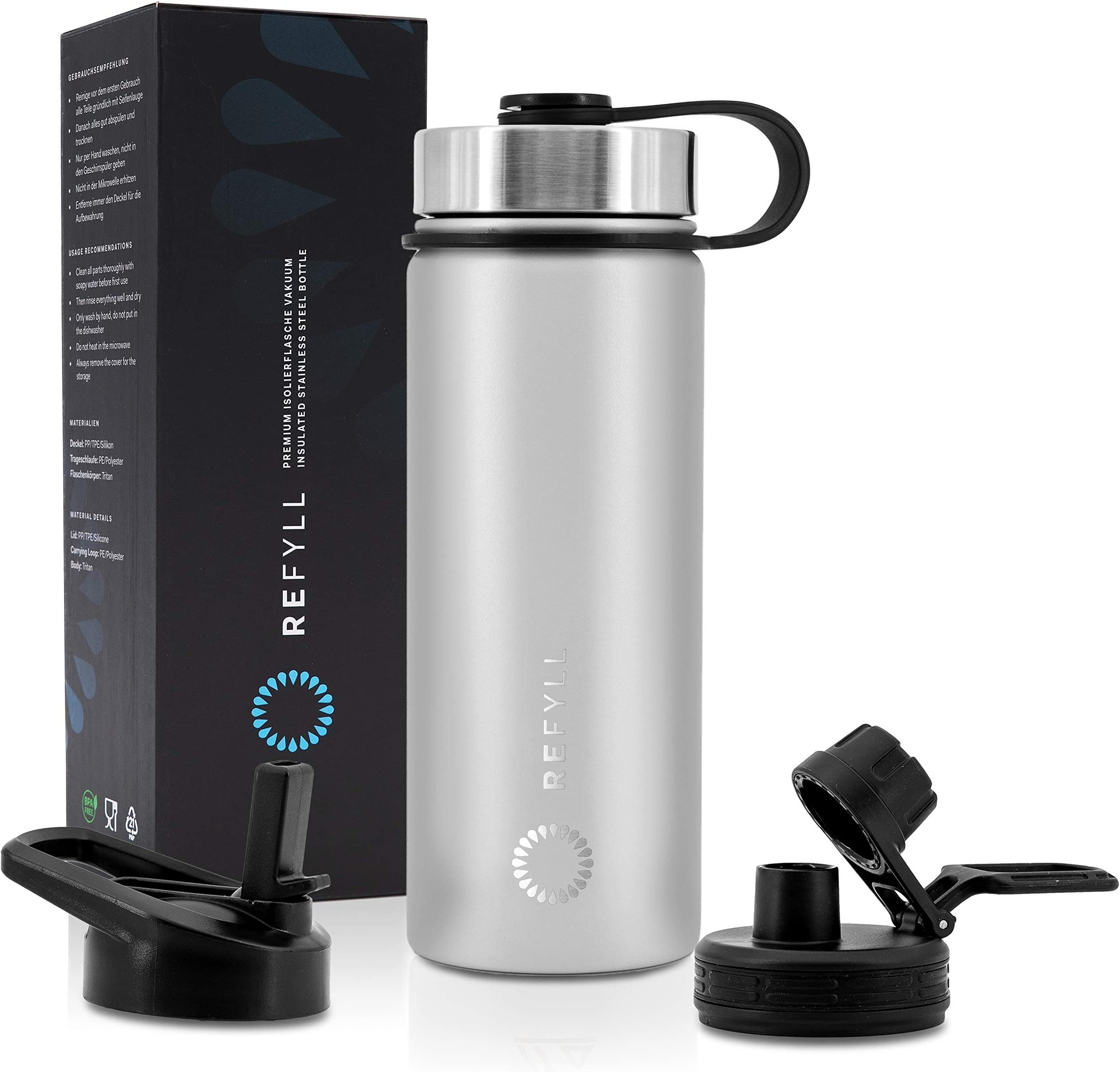 REFYLL Isolierflasche Trinkflasche Edelstahl “easyFYLL” 500ml & 1000ml, Premium Thermoflasche für Wandern, Fitness, Fahrrad, Trekking