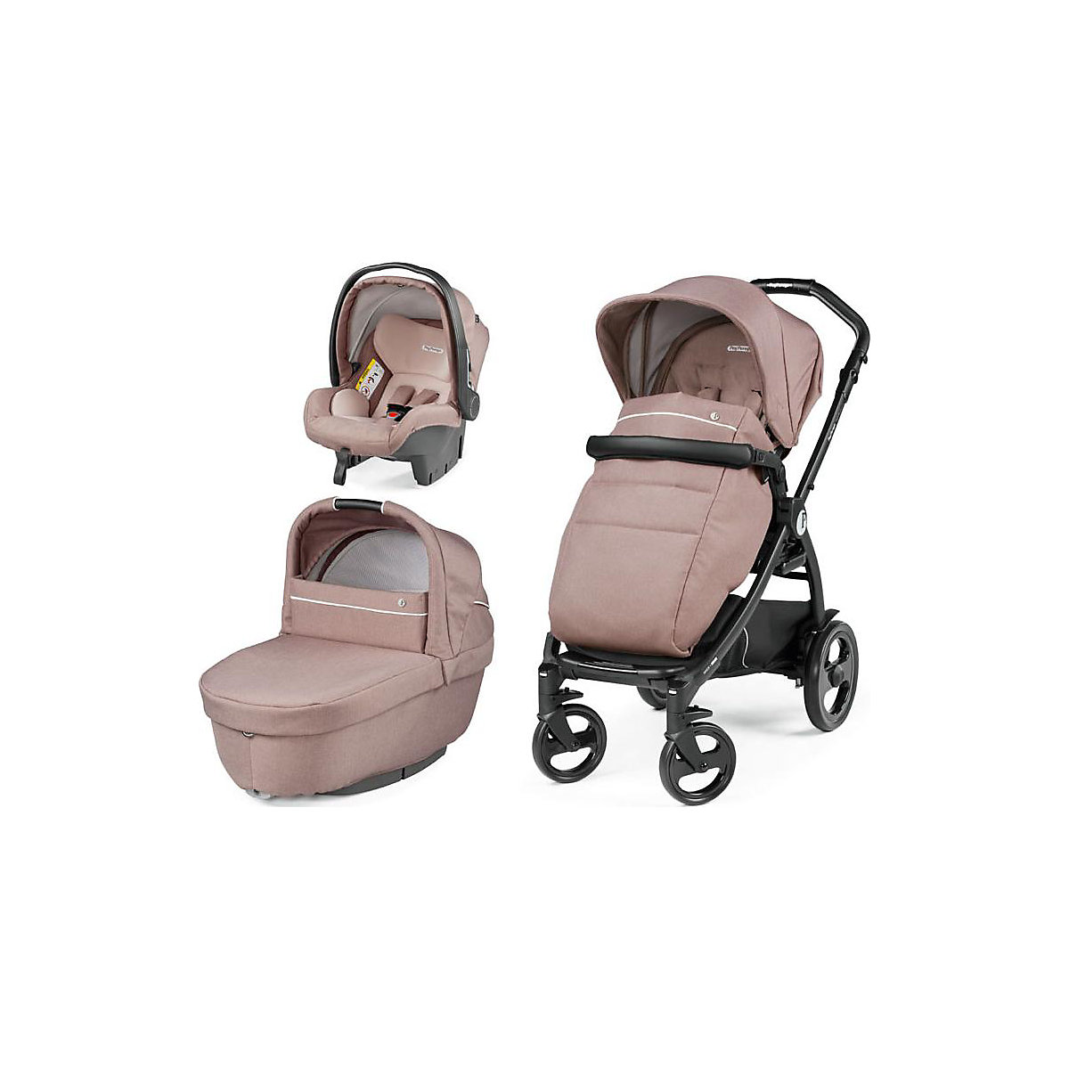 Kombikinderwagen Book Smart, Rosette - Kinderwagenwanne, Gestell, Sportwagenaufsatz, Babyschale inkl. Isofix