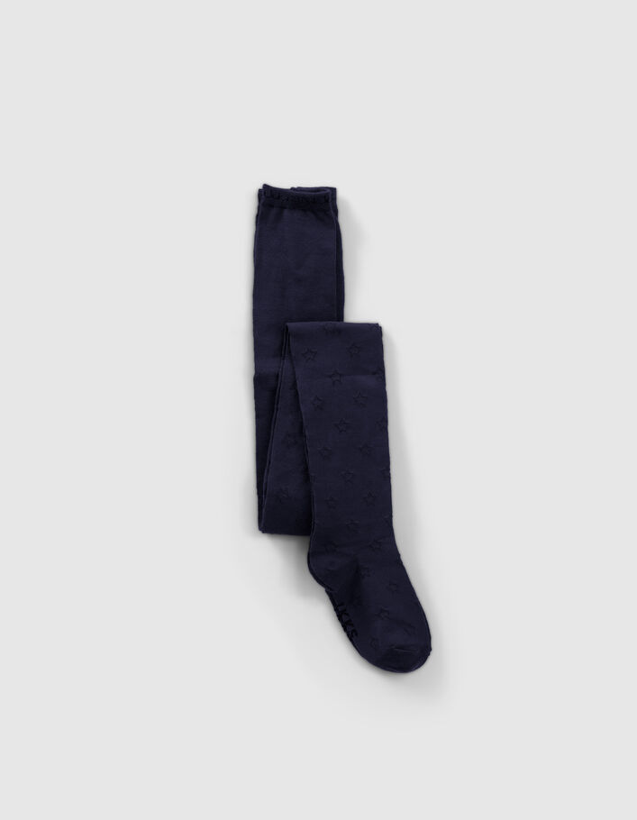 Collants marine tricot ajouré motifs étoiles fille