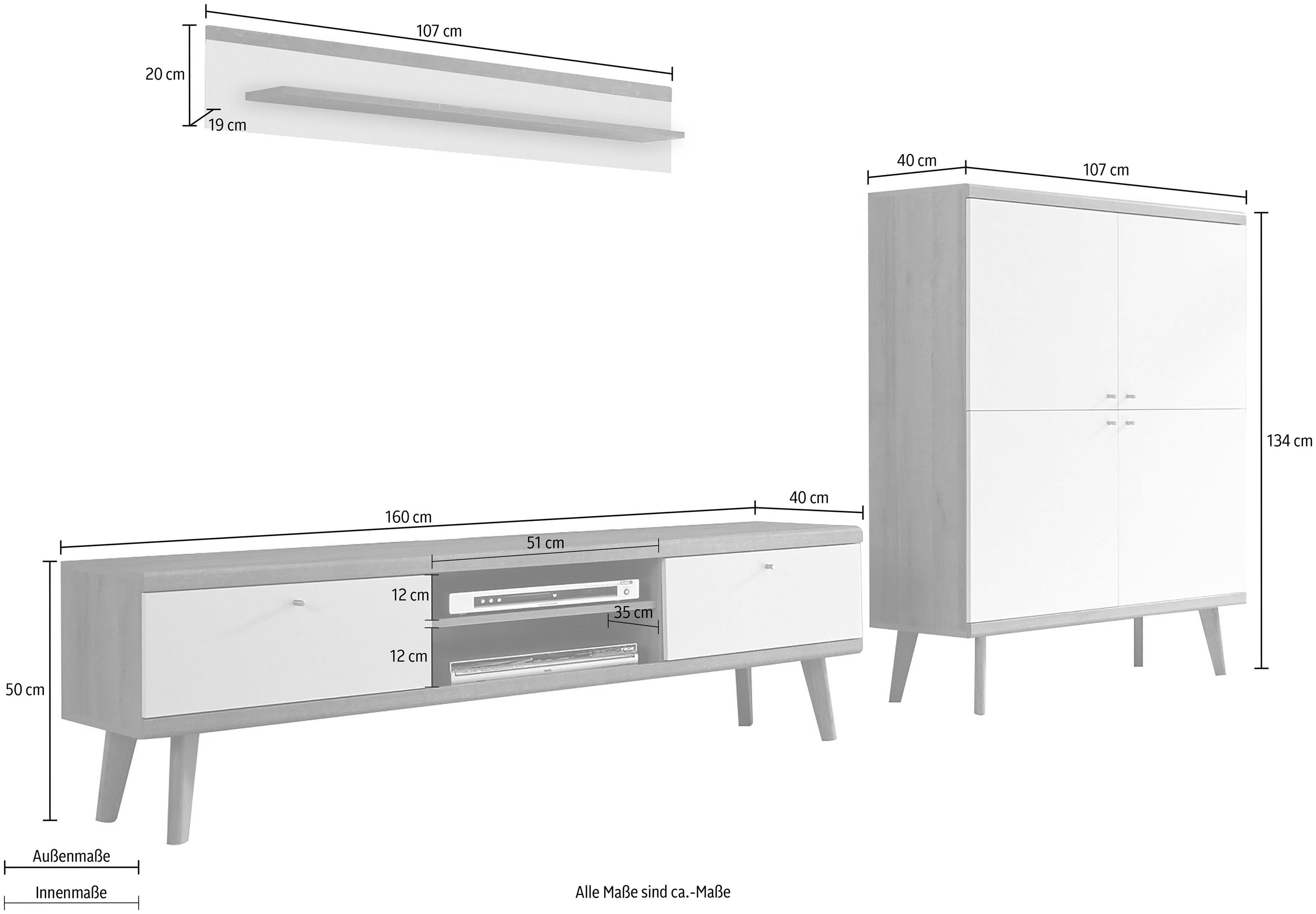 andas Wohnwand Merle, (Set, 3-St), aus der freundin Home Collection