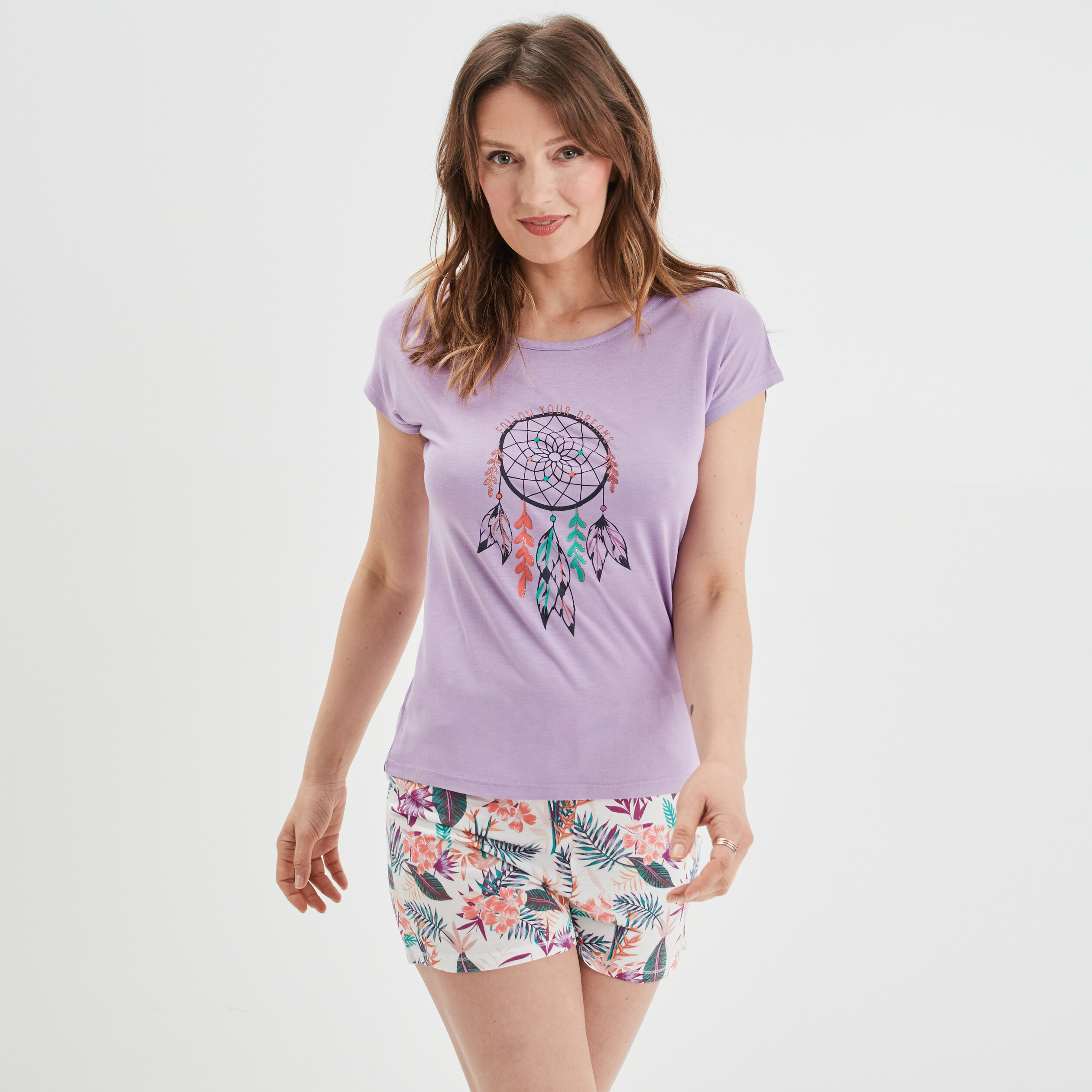 Ensemble pyjama 2 pièces short ecru femme | La Halle