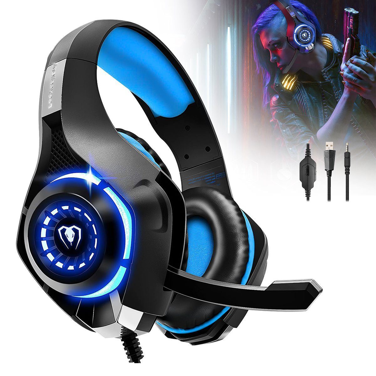 DOPWii Gaming Headset für PS4 PS5 PC Xbox Series,3.5 mm Deep Bass Stereo Headset