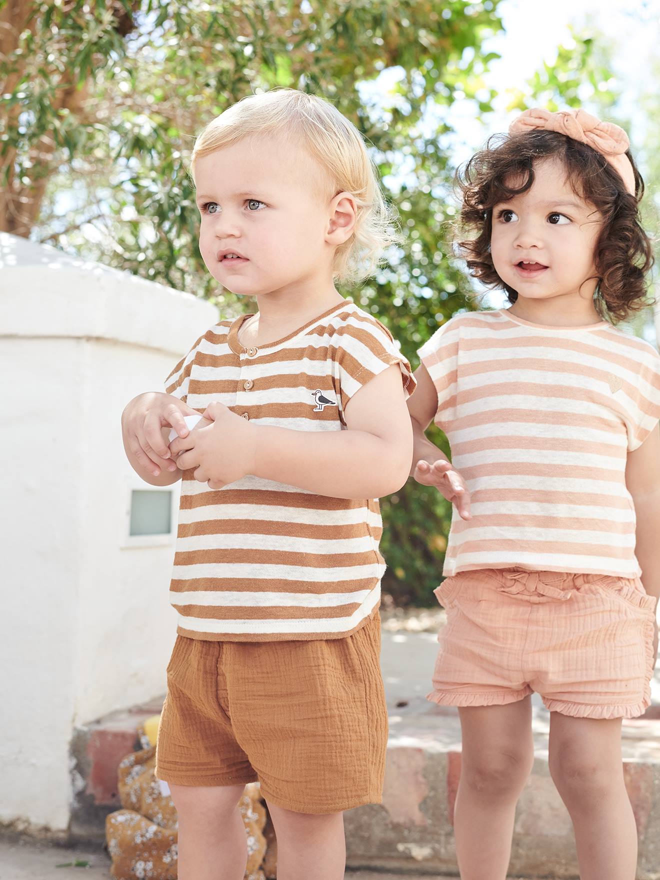 Vertbaudet Baby-Set: T-Shirt, Shorts & Kopftuch - orange