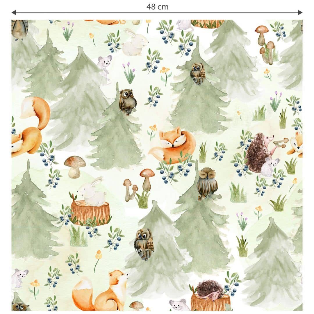 K&L Wall Art Mustertapete Vliestapete Fuchs Mustertapete Kinderzimmer Mädchen Junge Eule Hase, Waldtiere Tapete