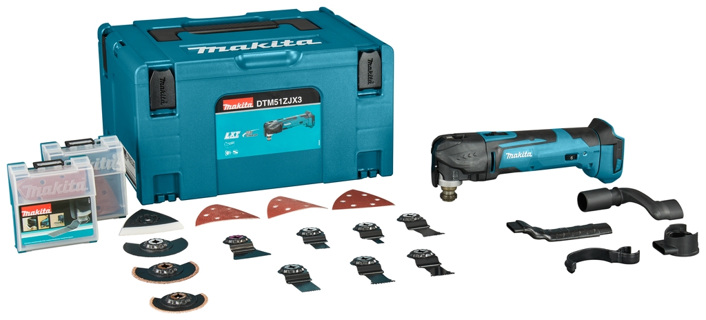 Unealtă multifuncțională Makita DTM51ZJX3 18V + set de accesorii fără baterii și încărcător