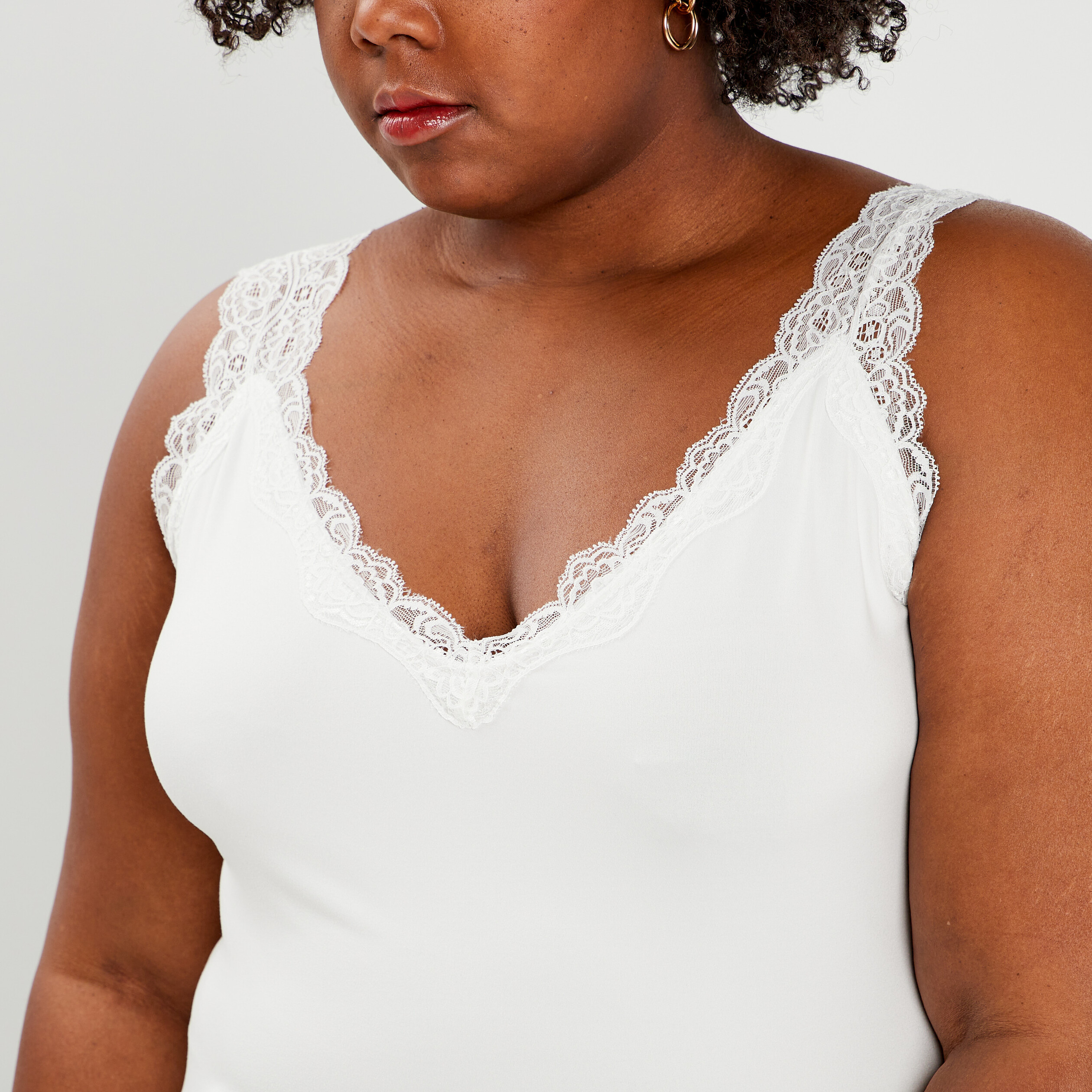 Débardeur bretelles larges col en V blanc femme grande taille | La Halle