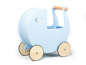MOOVER Toys Dänischer Designer Holz-Puppenwagen (hellblau) / dolls pram light blue
