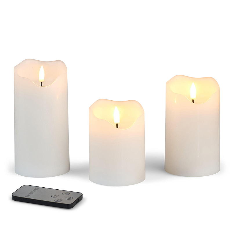 Vie Selected Kubbelys 3 stk LED m/fjernkontroll hvit voks