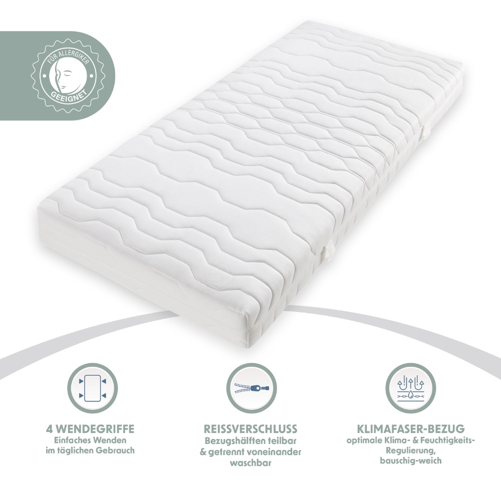 Home Deluxe HOME DELUXE Bett mit Ablage GALAXIS – 140 x 200 cm  Grau mit Matratze H2/H3