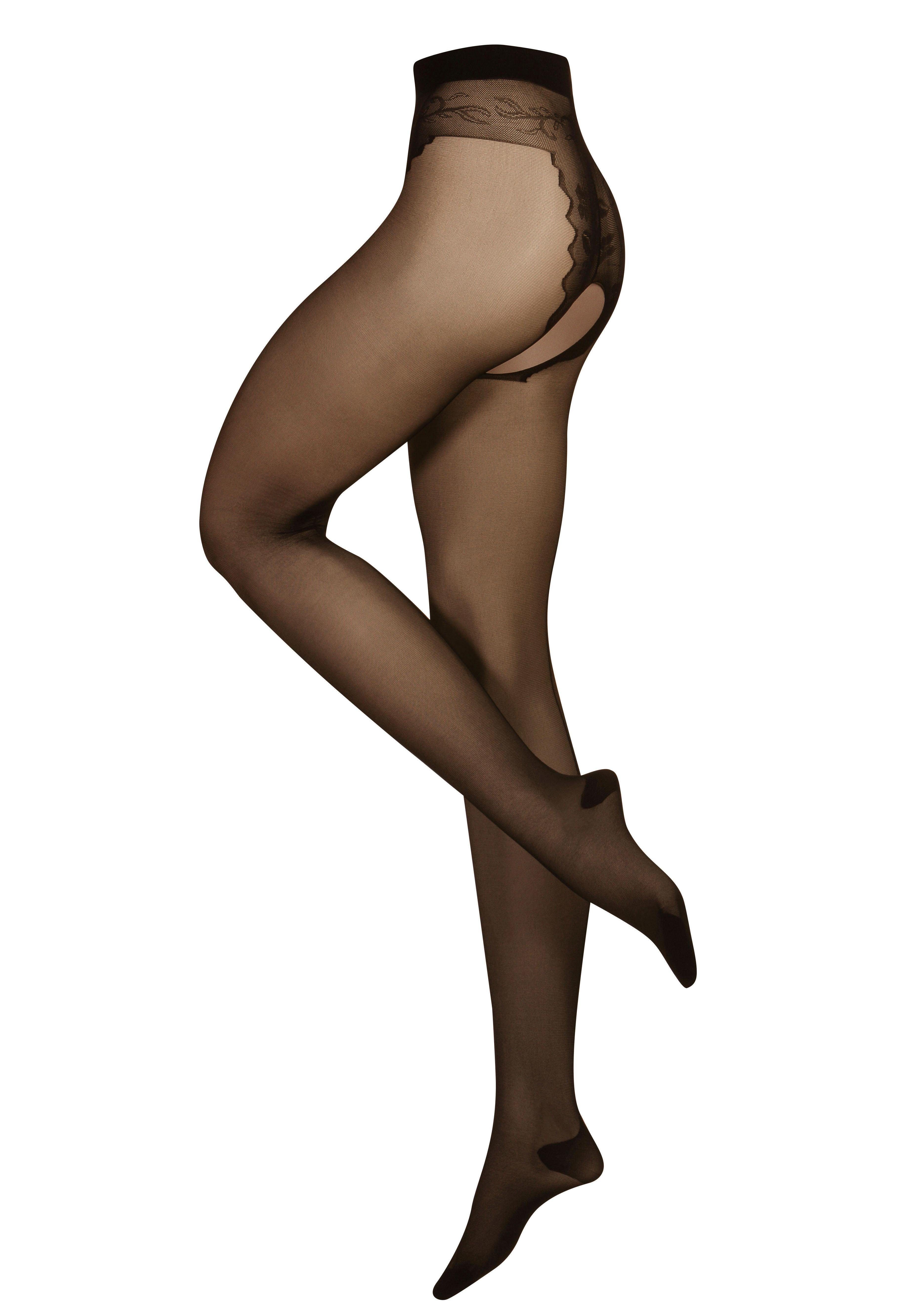 Die Strumpfmacher Ouvert Strumpfhose 20 DEN mit floralem Panty und Hochnaht