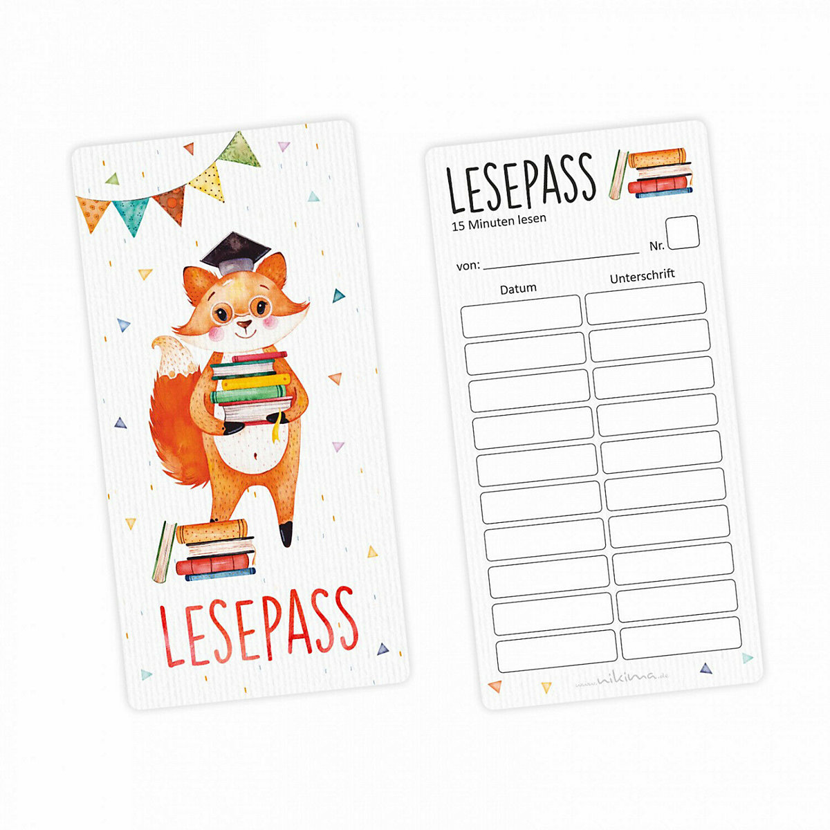 Lesepass Schlaufuchs Lesezeichen zum lesen üben Grundschule 10-100 Stück Lesezeichen