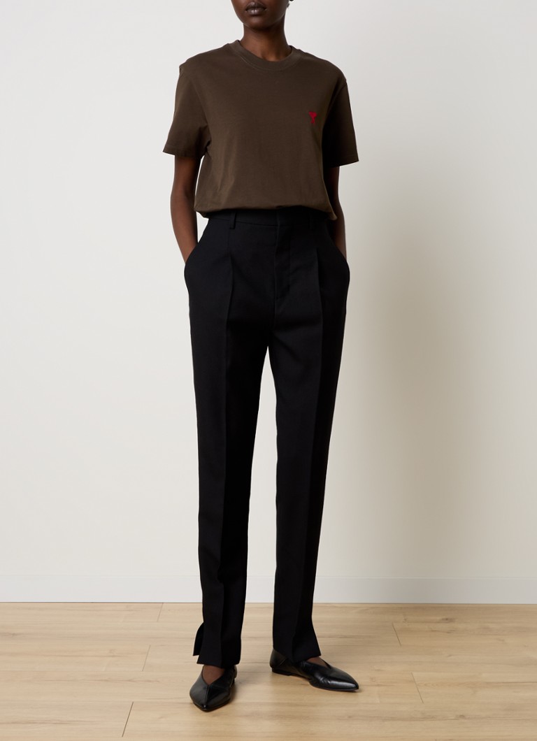 Pantaloni conici AMI Paris, din lână virgină, cu talie înaltă și cute pronunțate.