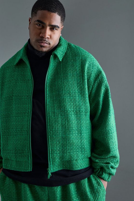 Plus kastige Oversize Bouclee-Jacke mit Reißverschluss