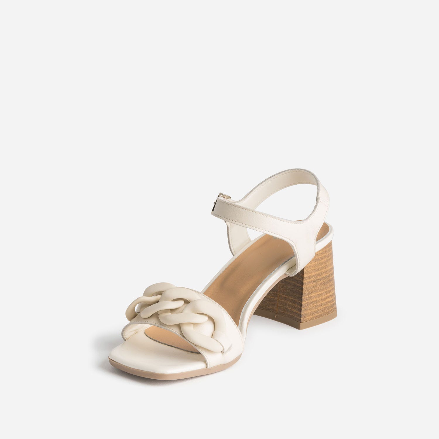 Sandale écrue en cuir avec maxi-chaîne écrue