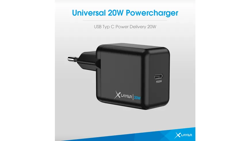XLayer Ladegerät Single USB Typ C PD 20W Schwarz