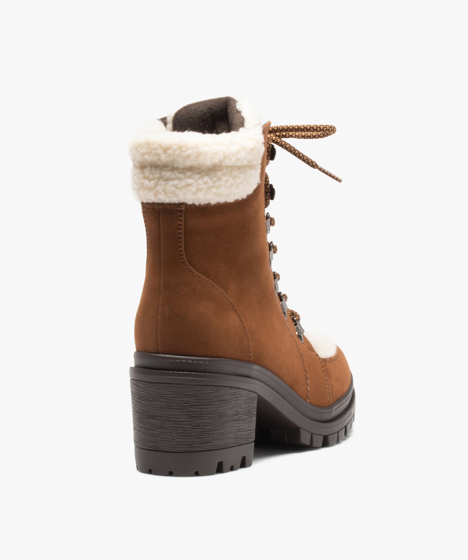 Boots fourrées femme à talon dessus sherpa et suédine camel | GEMO