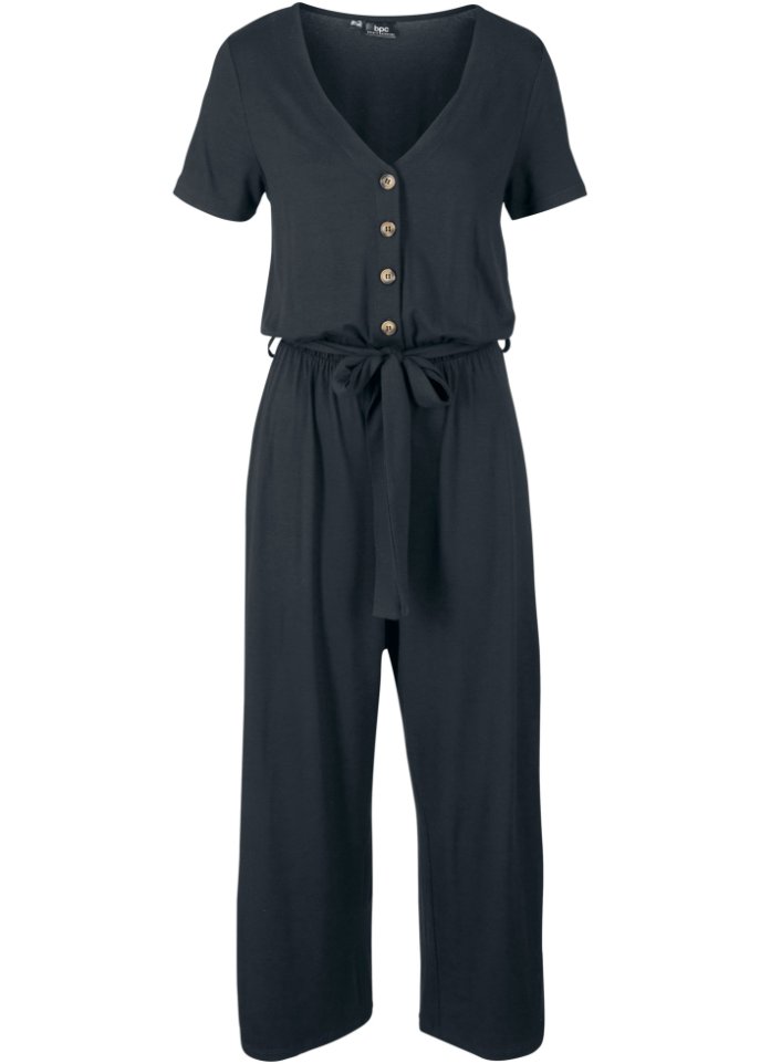 Jersey-Jumpsuit mit V-Ausschnitt, kurzarm