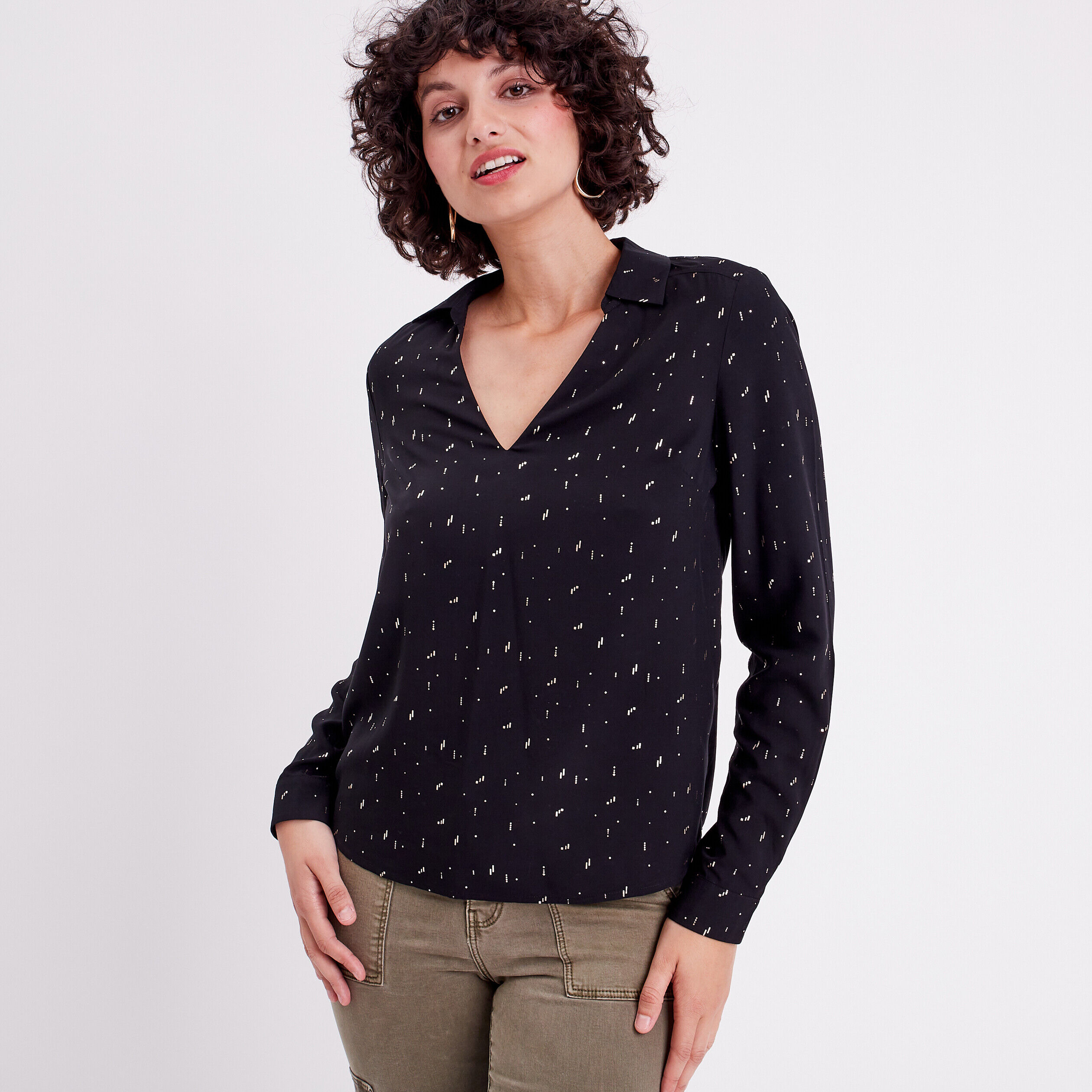 Blouse manches longues noir femme | Cache Cache