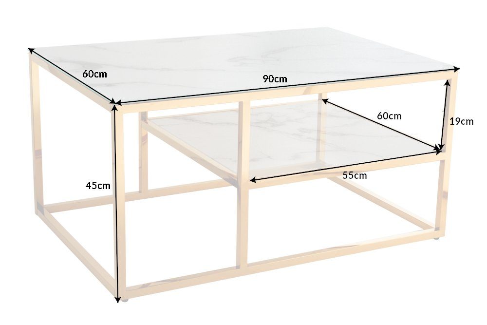 riess-ambiente Couchtisch BOUTIQUE 90cm weiß / gold (Einzelartikel, 1-St), Wohnzimmer · Kristallglas · Metall · eckig · Marmor-Dekor · Barock