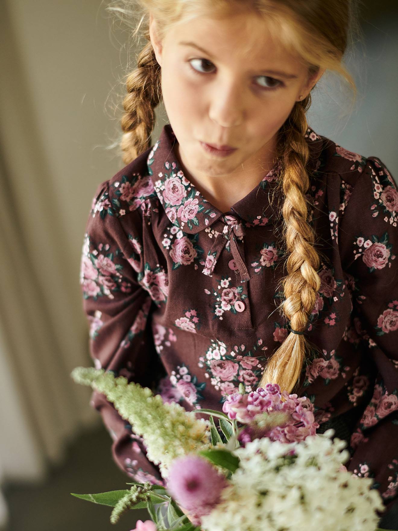 Blouse imprimée fleurs fille dark prune imprimé