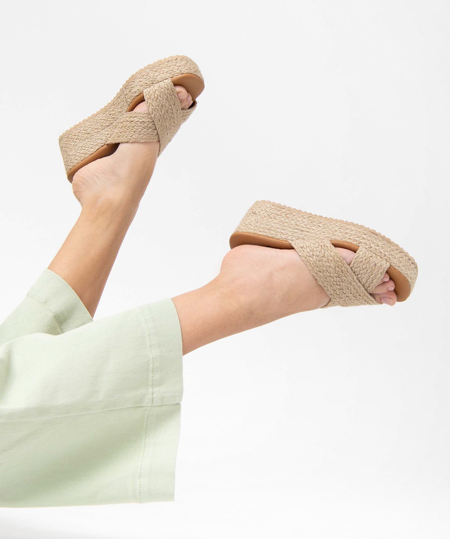 Mules femme plateforme à brides en corde tressée beige | GEMO