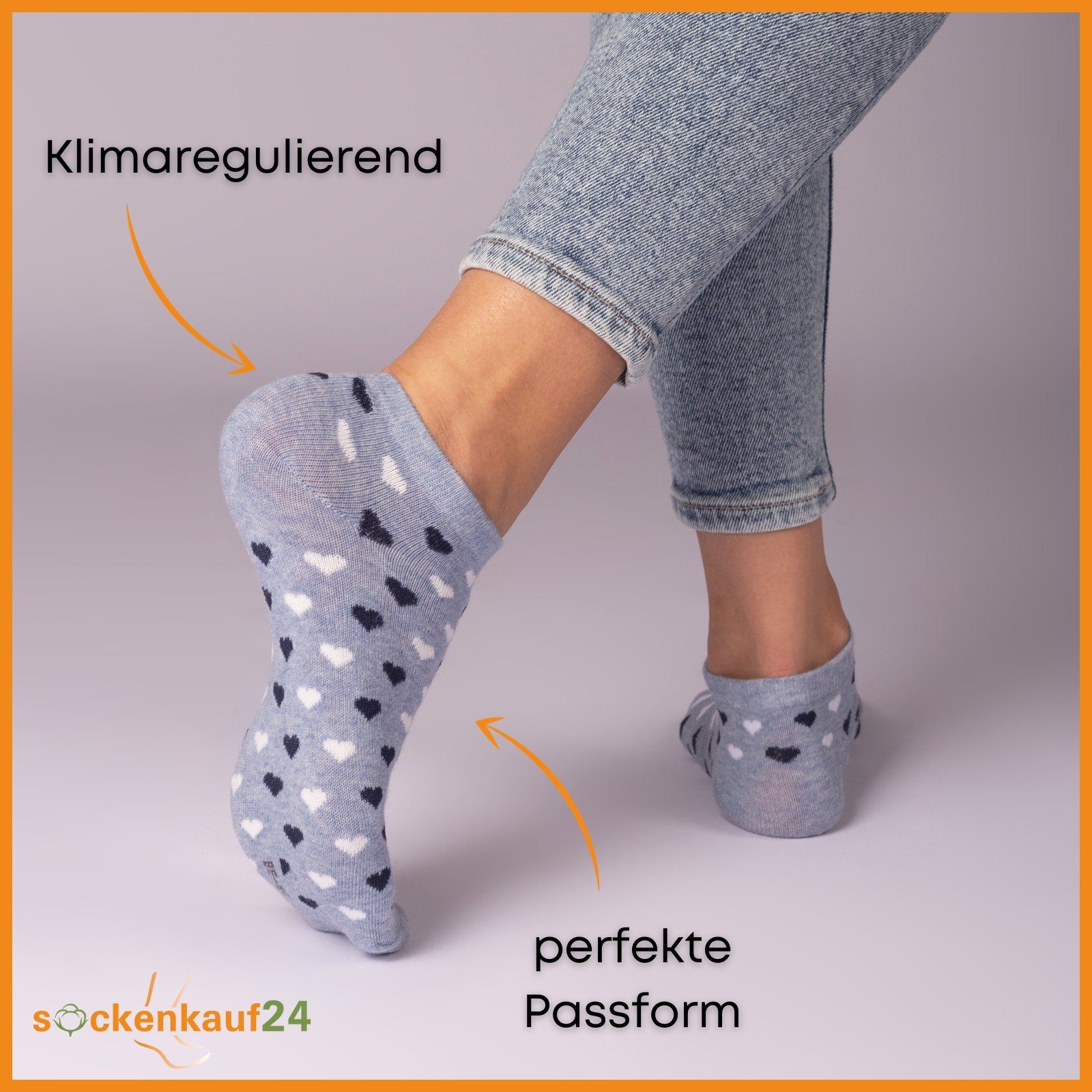 sockenkauf24 Sneakersocken 10 Paar Damen Sneaker Socken Mehrfarbig (39-42, 36832) Streifen Punkte Herzen Maritim Baumwolle WP