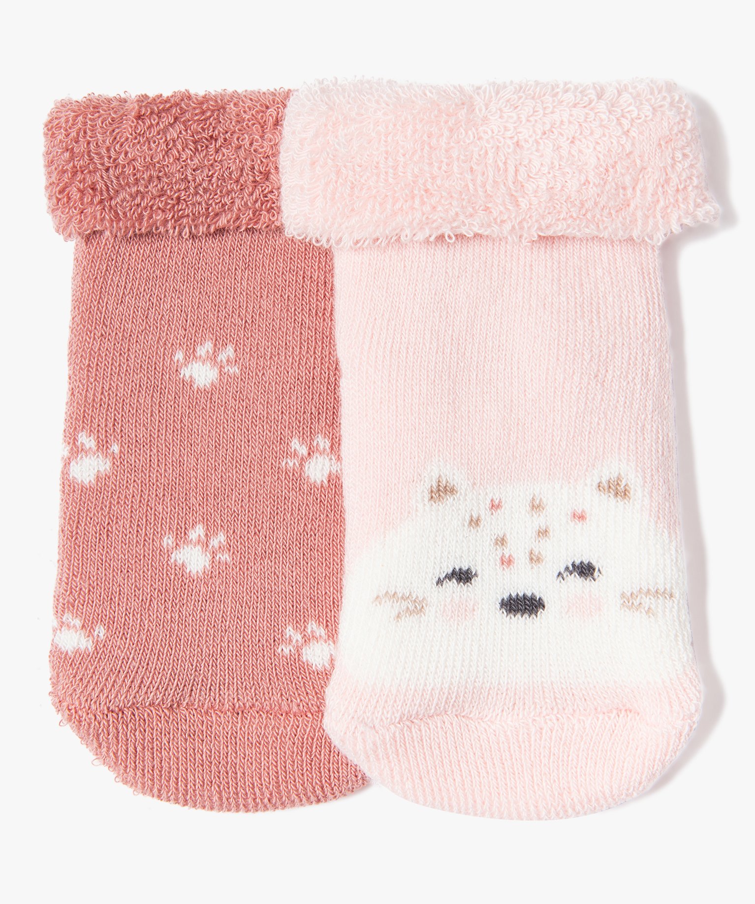 Chaussettes chaussons en maille bouclette douillette bébé ... rose | GEMO