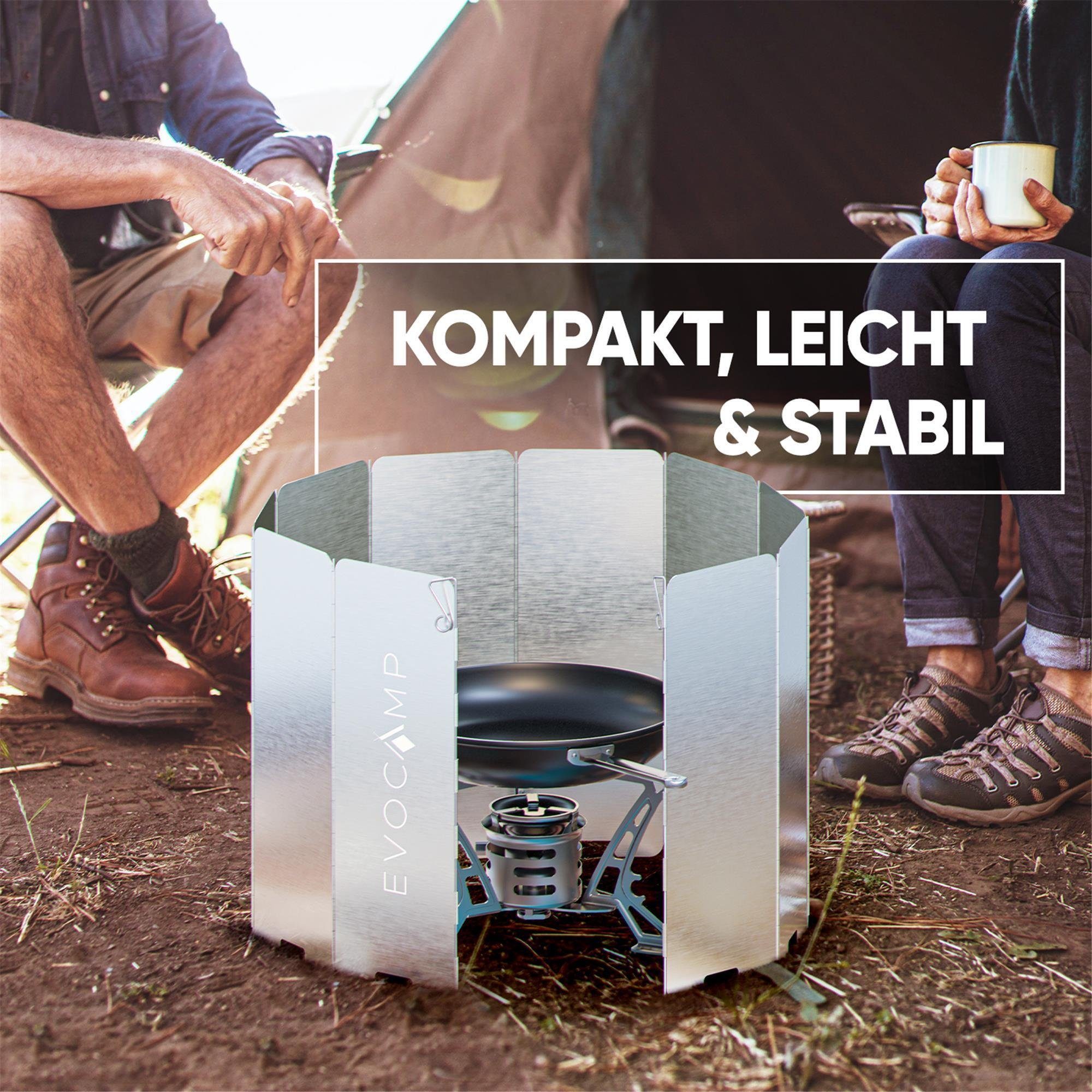 EVOCAMP Gaskocher Windschutz faltbar in 3 Größen inklusive Tasche, Windfang für Outdoor
