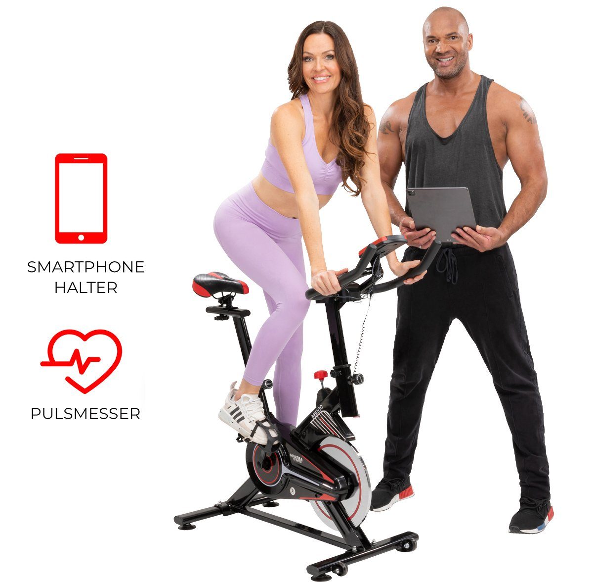 Miweba Sports Speedbike Profi Indoor Cycle Bike MS100 - 10 Kg Schwungmasse (Sportgeräte für zu hause, Heimtrainer Fahrrad, Trimmrad, Fahrradtrainer, Cardio, Sport, Training, Ganzkörpertraining, LCD Display, Pulsmesser, 2in1 Schlaufenpedale, Not-Stopp