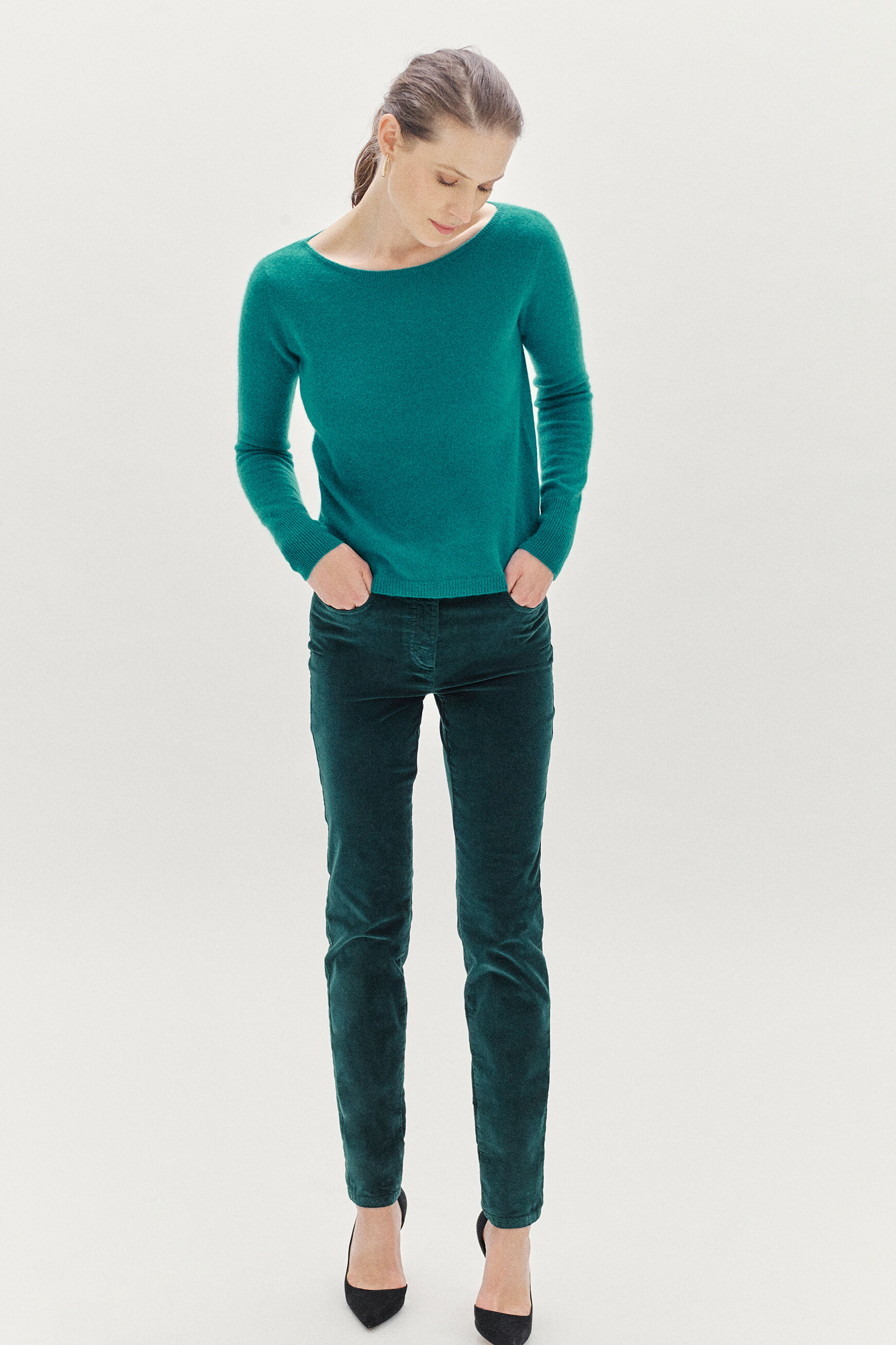 pull zofia 100% cachemire bleu canard femme