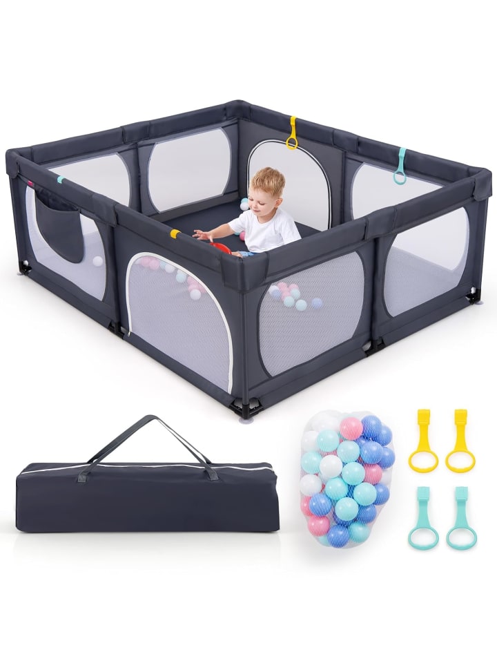 COSTWAY Laufgitter 189x158cm mit 50 Spielbällen in Anthrazit günstig kaufen onesize
