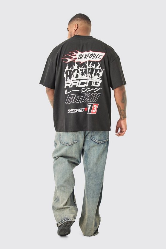 Plus Oversize Moto T-Shirt in Schwarz