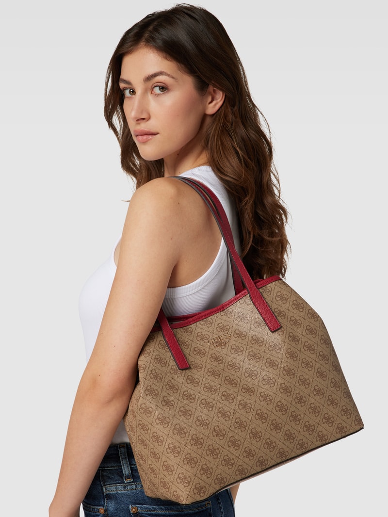 Tote Bag mit Allover-Logo Modell 'VIKKY' in hellbraun