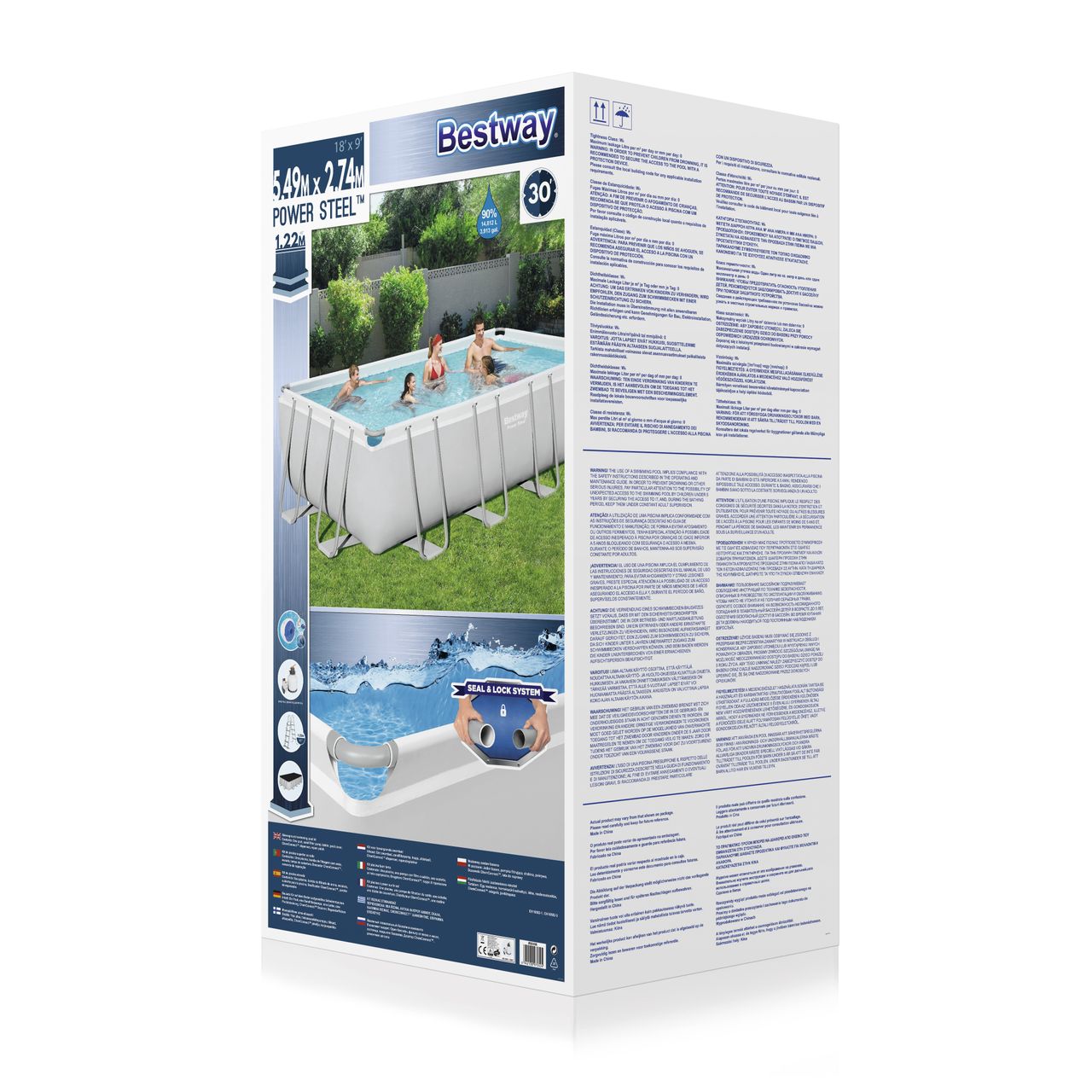Bestway Power Steel™ Frame Pool Komplett-Set mit Sandfilteranlage, lichtgrau, 549 x 274 x 122 cm eckig