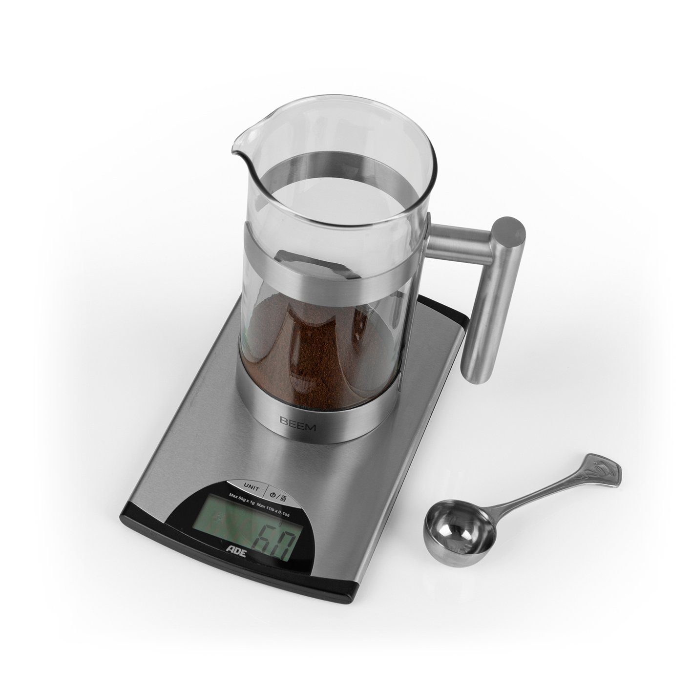 BEEM Kaffeebereiter French Press Kaffeepresse, 1l Kaffeekanne, Camping, Outdoor, Glas & Edelstahl, hitzebeständige Borosilitglas