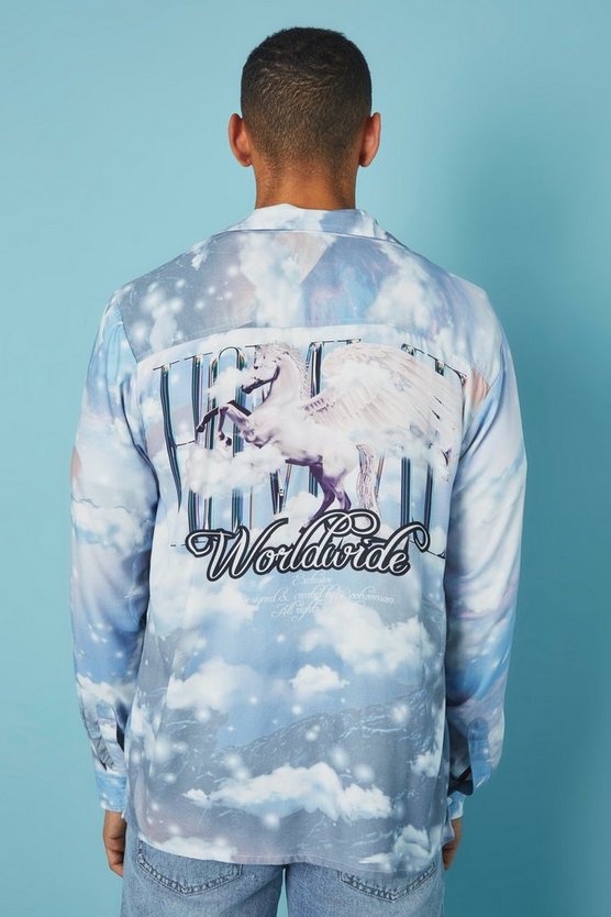 Langärmliges Viskose-Hemd mit Einhorn-Print