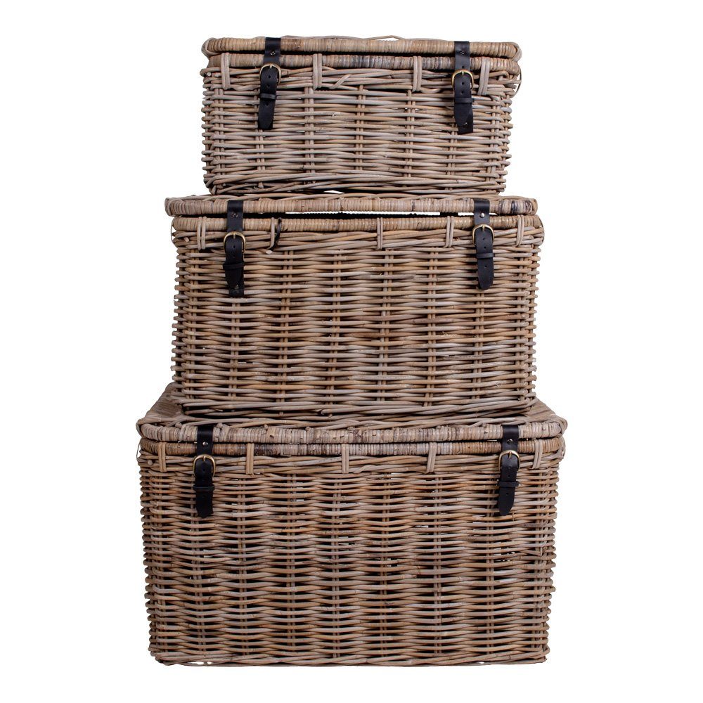 LebensWohnArt Truhe 3 tlg.Truhen-Set KOPED Kubu-Rattan + Ledergriffen